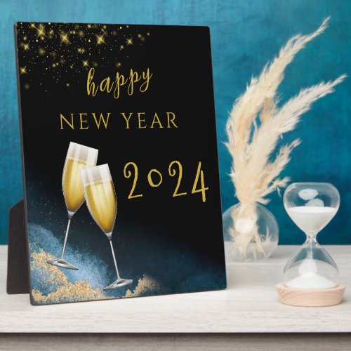 Black Golden Sparkling  Happy New Year 2024 Plaque