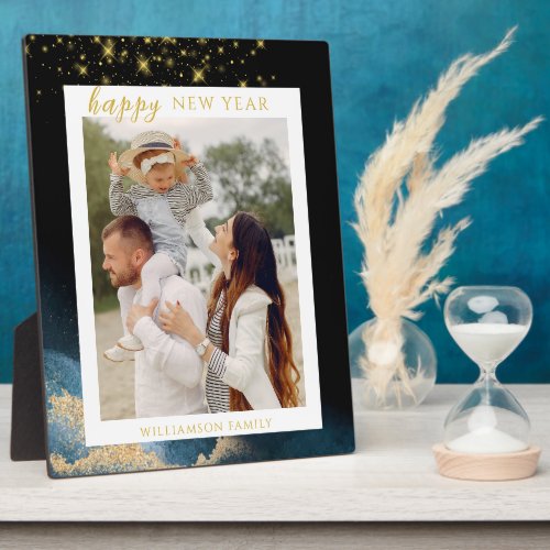 Black Golden Sparkling  Happy New Year Photo Plaque