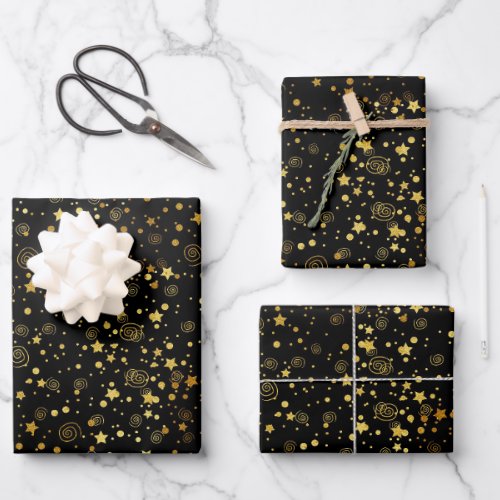 Black  Golden Star Pattern  Wrapping Paper Sheets