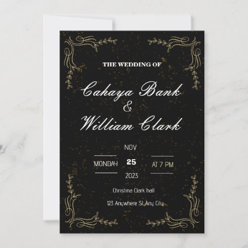 Black golden  WEDDING INVITATION 