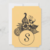 Black & Golden Yellow Floral Tangle Drawing Invitation (Back)