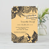 Black & Golden Yellow Floral Tangle Drawing Invitation (Standing Front)
