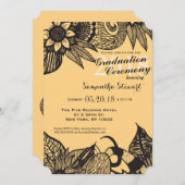 Black & Golden Yellow Floral Tangle Drawing Invitation (Front/Back)