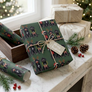 Black Goldendoodle Christmas Dogs Festive Holiday Wrapping Paper Sheets