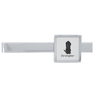 Black Goldendoodle Design Any Colour Background Silver Finish Tie Bar