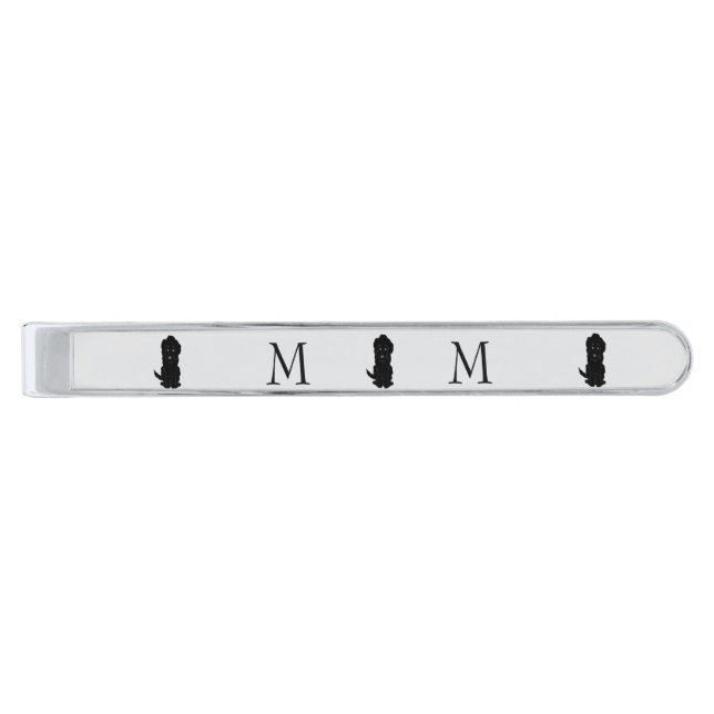 Black Goldendoodle Design Any Colour Background Silver Finish Tie Bar (Front)