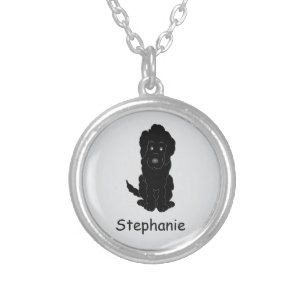 Black Goldendoodle Design Any Colour Background Silver Plated Necklace