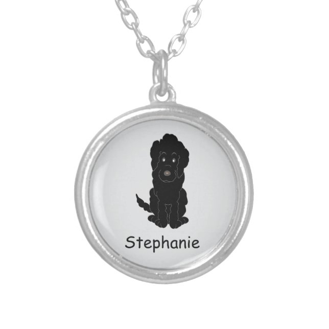 Black Goldendoodle Design Any Colour Background Silver Plated Necklace (Front)