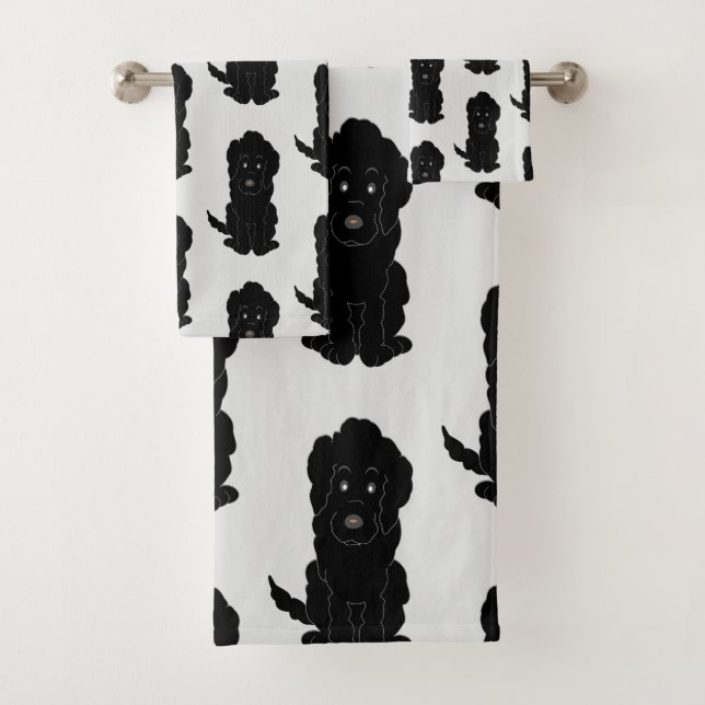 Black Goldendoodle Dog Design Bath Towel Set (Insitu)