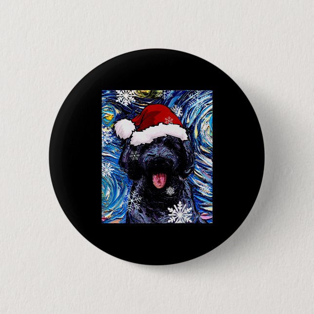 Black Goldendoodle Labradoodle Santa Dog Christmas Button (Front)