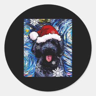 Black Goldendoodle Labradoodle Santa Dog Christmas Classic Round Sticker