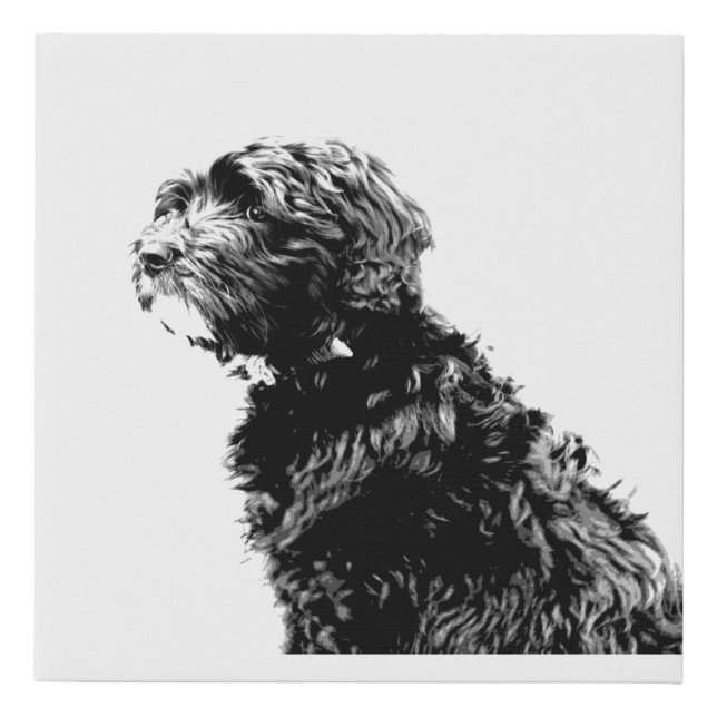 Black Goldendoodle Puppy Art Faux Canvas Print (Front)