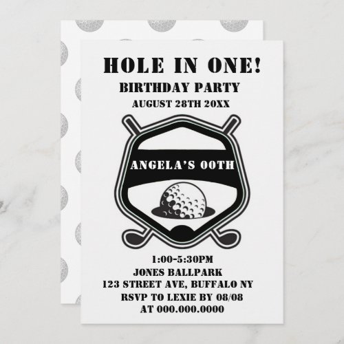 Black Golf Theme Birthday Party Invites