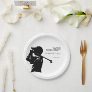 Black golfer Golfing Trip Bachelor Party minimal Paper Plates