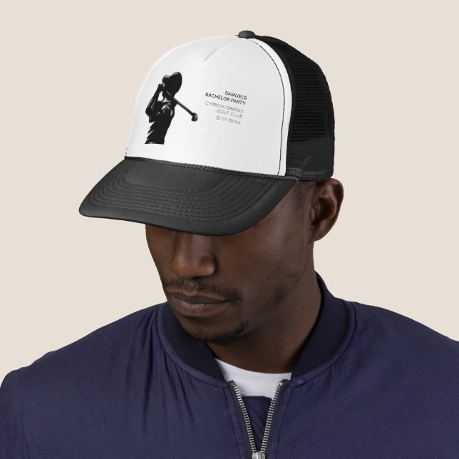 Black golfer Golfing Trip Bachelor Party minimal  Trucker Hat (In Situ)