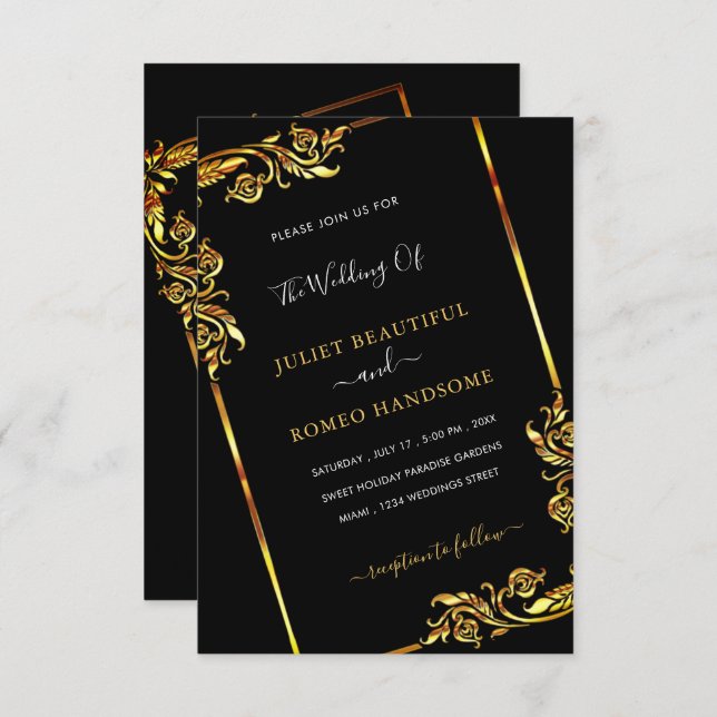 Black Golg Different Wedding Invitations Template (Front/Back)