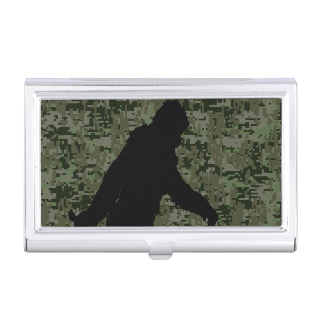 Black Gone Squatchin Woodland Digital Camouflage Business Card Holder (Front)