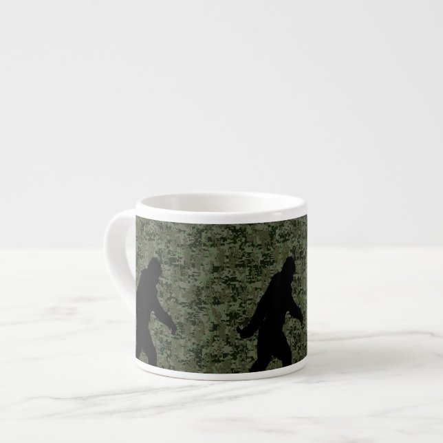 Black Gone Squatchin Woodland Digital Camouflage Espresso Cup (Front Left)