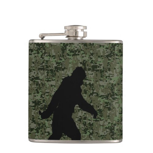 Black Gone Squatchin Woodland Digital Camouflage Hip Flask