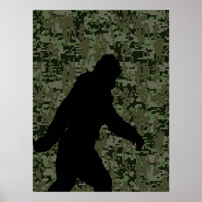 Black Gone Squatchin Woodland Digital Camouflage Poster (Front)