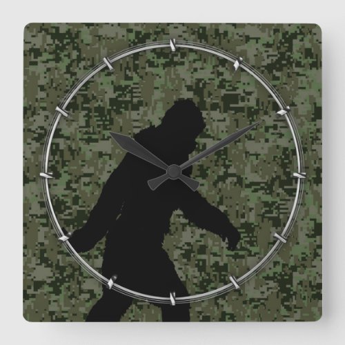 Black Gone Squatchin Woodland Digital Camouflage Square Wall Clock