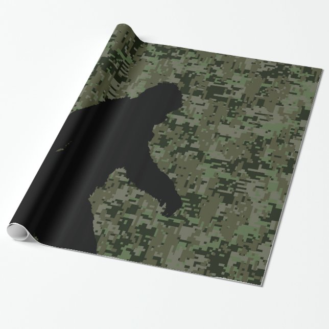 Black Gone Squatchin Woodland Digital Camouflage Wrapping Paper (Unrolled)