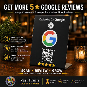 Black Google Review Business Stand with QR Code Pedestal Sign