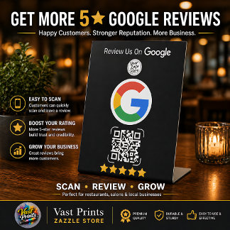 Black Google Review Business Stand with QR Code Pedestal Sign