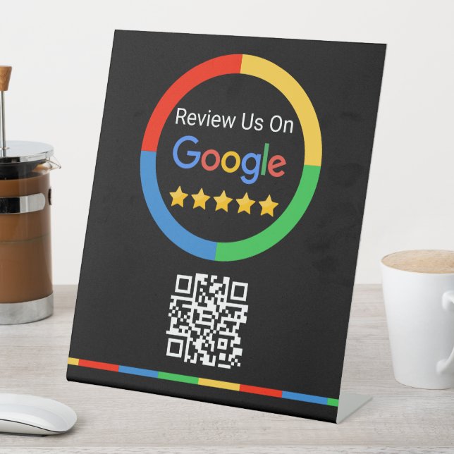 Black Google Review QR Code 5 Star Pedestal Sign (In SItu)