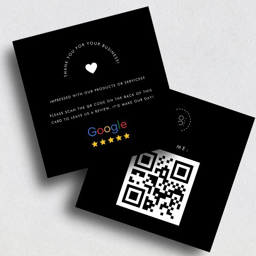 Black Google Reviews Custom Business Logo QR Code Square Business Card