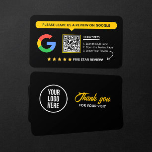Black Google Reviews QR Code Business Review Link  Card