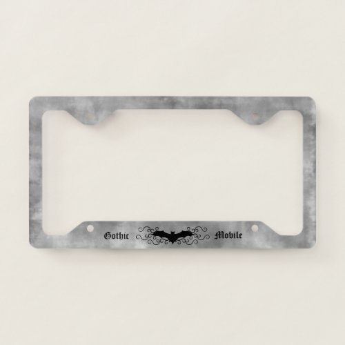 Black Goth bat on gray License Plate Frame