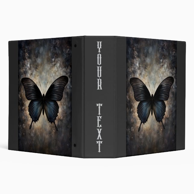 Black Goth Butterfly 3 Ring Binder (Background)