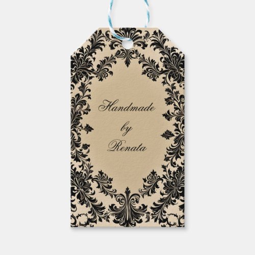 Black Goth Damask on Parchment Gift Tags