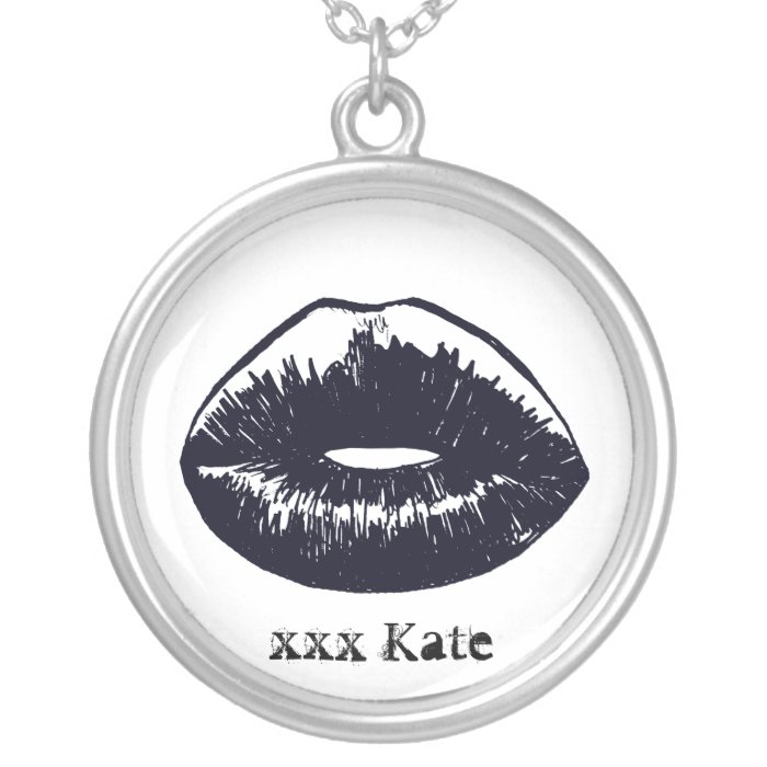 Black Goth Kiss Pendant Necklace