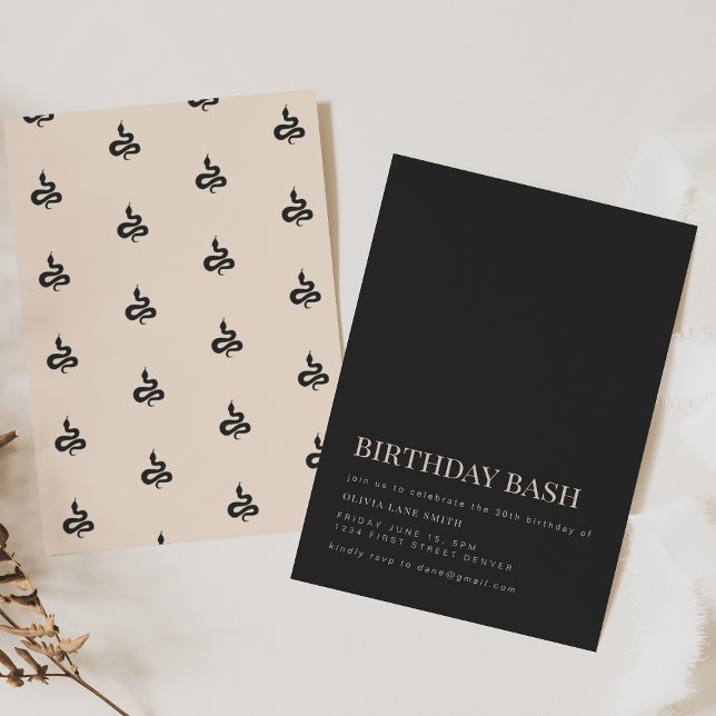 Black Goth Snake Birthday Party Invite (Creator Uploaded)