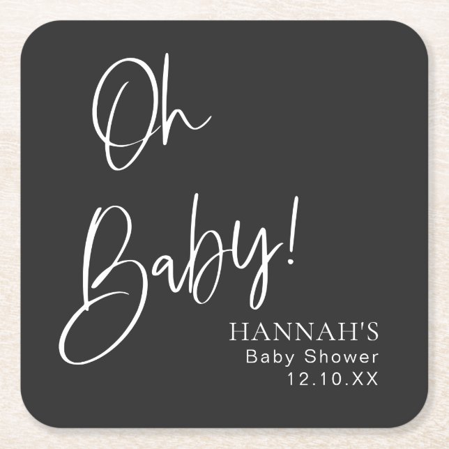 Black Gothic and Moody Halloween Baby Shower Square Paper Coaster (Front)