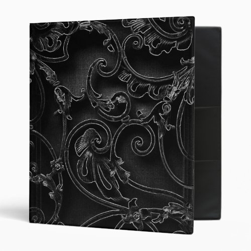 Black gothic baroque swirl pattern binder