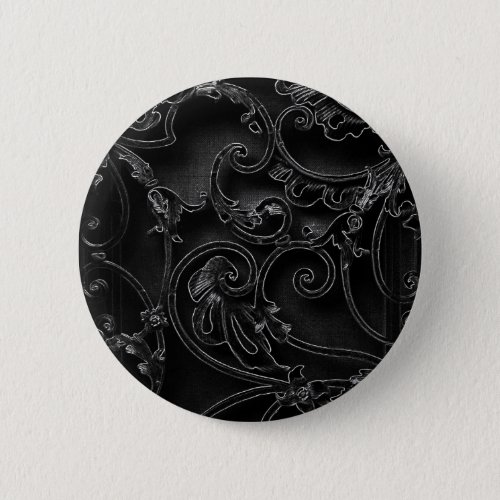 Black gothic baroque swirl pattern button