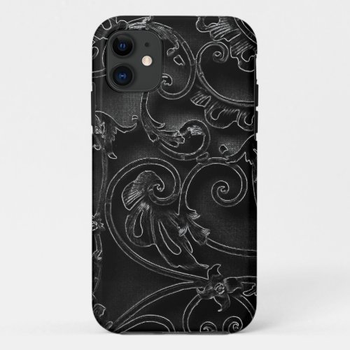 Black gothic baroque swirl pattern iPhone 11 case