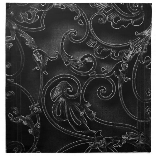 Black gothic baroque swirl pattern cloth napkin