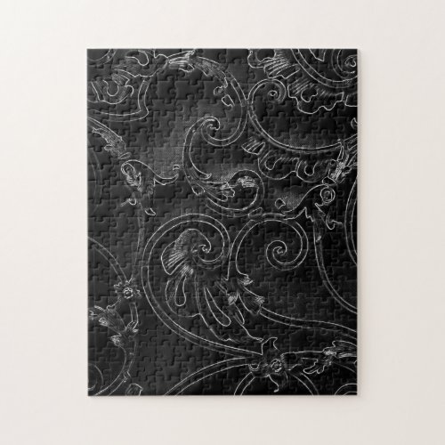 Black gothic baroque swirl pattern jigsaw puzzle