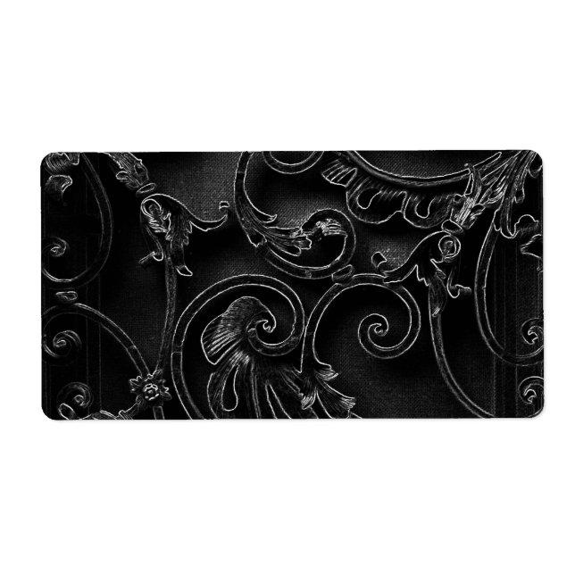 Black gothic baroque swirl pattern label (Front)