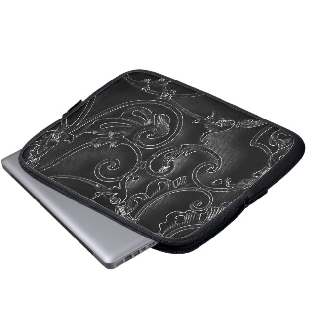 Black gothic baroque swirl pattern laptop sleeve (Front Bottom)