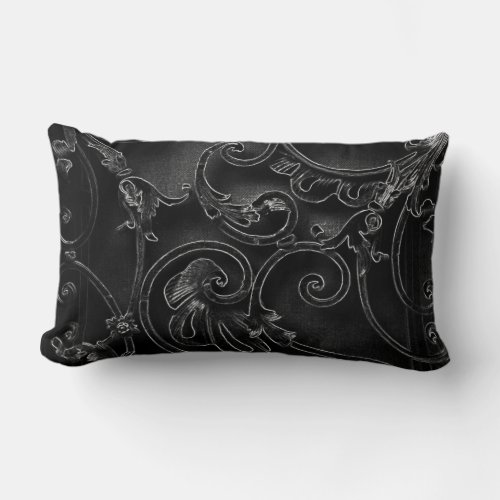 Black gothic baroque swirl pattern lumbar pillow