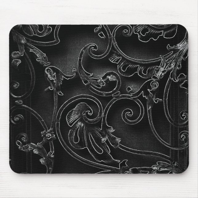 Black gothic baroque swirl pattern mouse pad (Front)