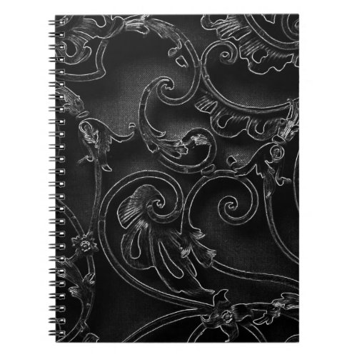 Black gothic baroque swirl pattern notebook