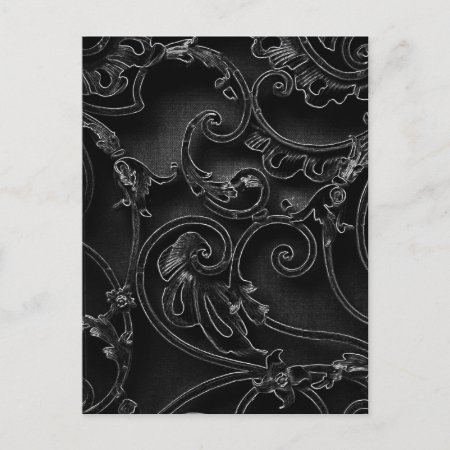 Black Gothic Baroque Swirl Pattern Postcard