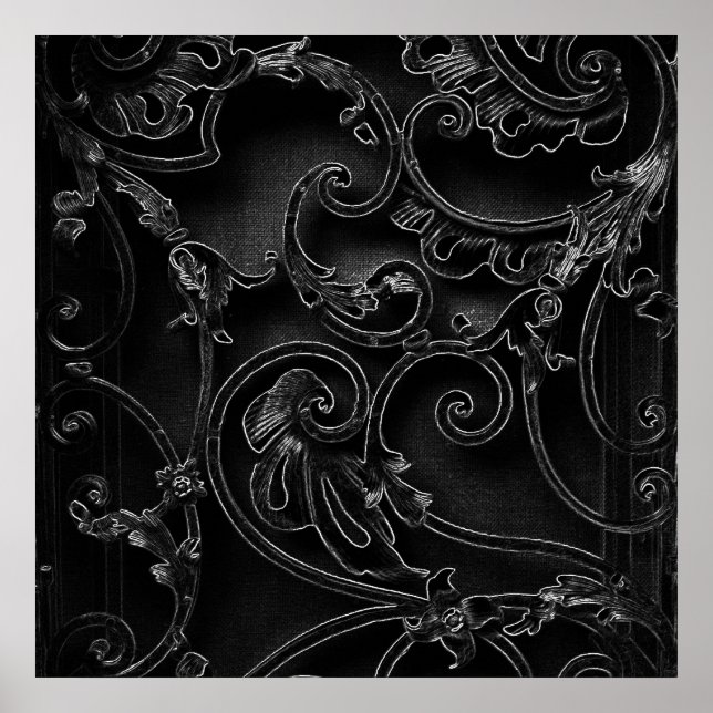 Black gothic baroque swirl pattern poster (Front)