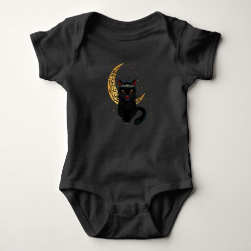 Black Gothic Cat Crescent Wicca Goth Kitten Baby Bodysuit